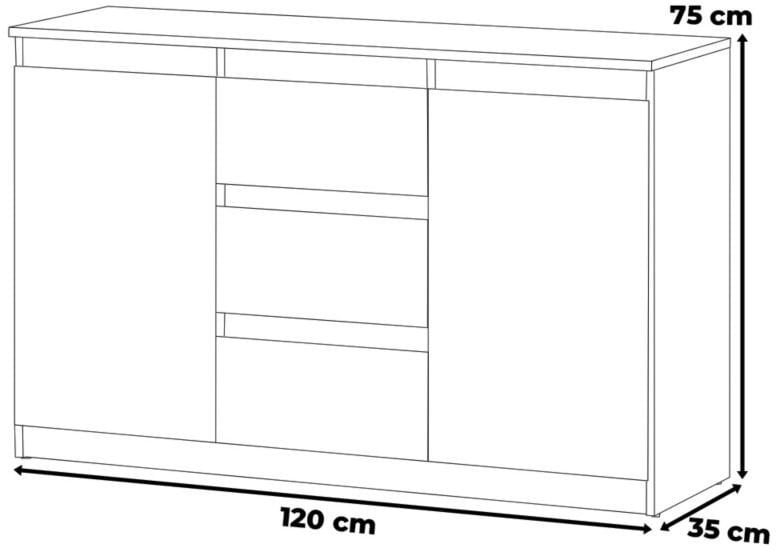 Komoda Do Salonu 120cm 3 Szuflady Agnes Młodzieżowa Sypialnia Wotan Biała