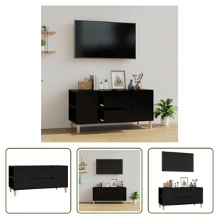 The Living Store szafka pod telewizor czarna 102x44,5x50 cm materiał drewnopochodny - Szafki RTV - miniaturka - grafika 1