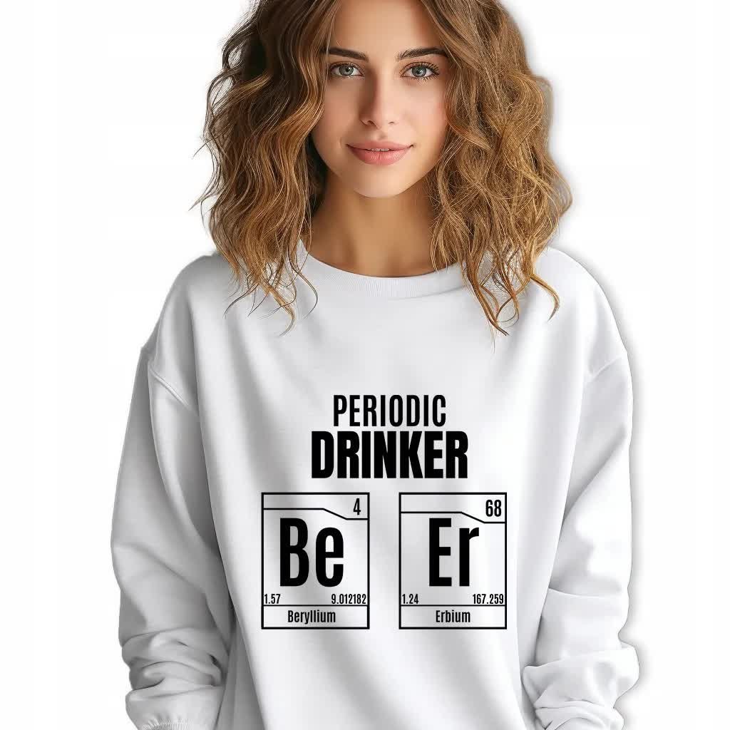 Bluza Biała Damska Dresowa PERIODIC DRINKER Stylowa Modna Wzory Rozmiar S