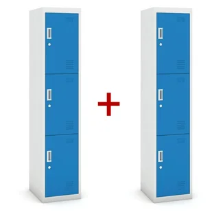 B2B Partner Szafka szatniowa 3-drzwiowa, zamek cylindryczny, 1800 x 380 x 450 mm, szara/niebieska, 1+1 GRATIS 485029 - Szafki BHP - miniaturka - grafika 1