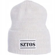 Czapki damskie - Czapka Zimowa Sztos Damska Beanie Smerfetka Jasny Beż Beżowy Jasny Kolor - miniaturka - grafika 1
