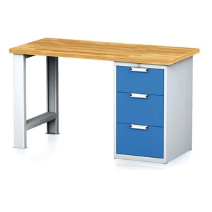 Alfa 3 Stół warsztatowy MECHANIC, 1500x700x880 mm, 1x szufladowy kontener, 3 szuflady, szary/niebieski 1262872 - Stoły warsztatowe - miniaturka - grafika 1