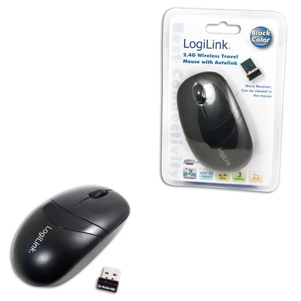 LogiLink Bezprzewodowa mysz optyczna 2.4GHz z funkcją Autolink czarna