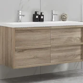 Szafki łazienkowe - Szafka łazienkowa wisząca z umywalką do zabudowy - Kolor jasnego naturalnego drewna - 120 cm - QUADRA - miniaturka - grafika 1