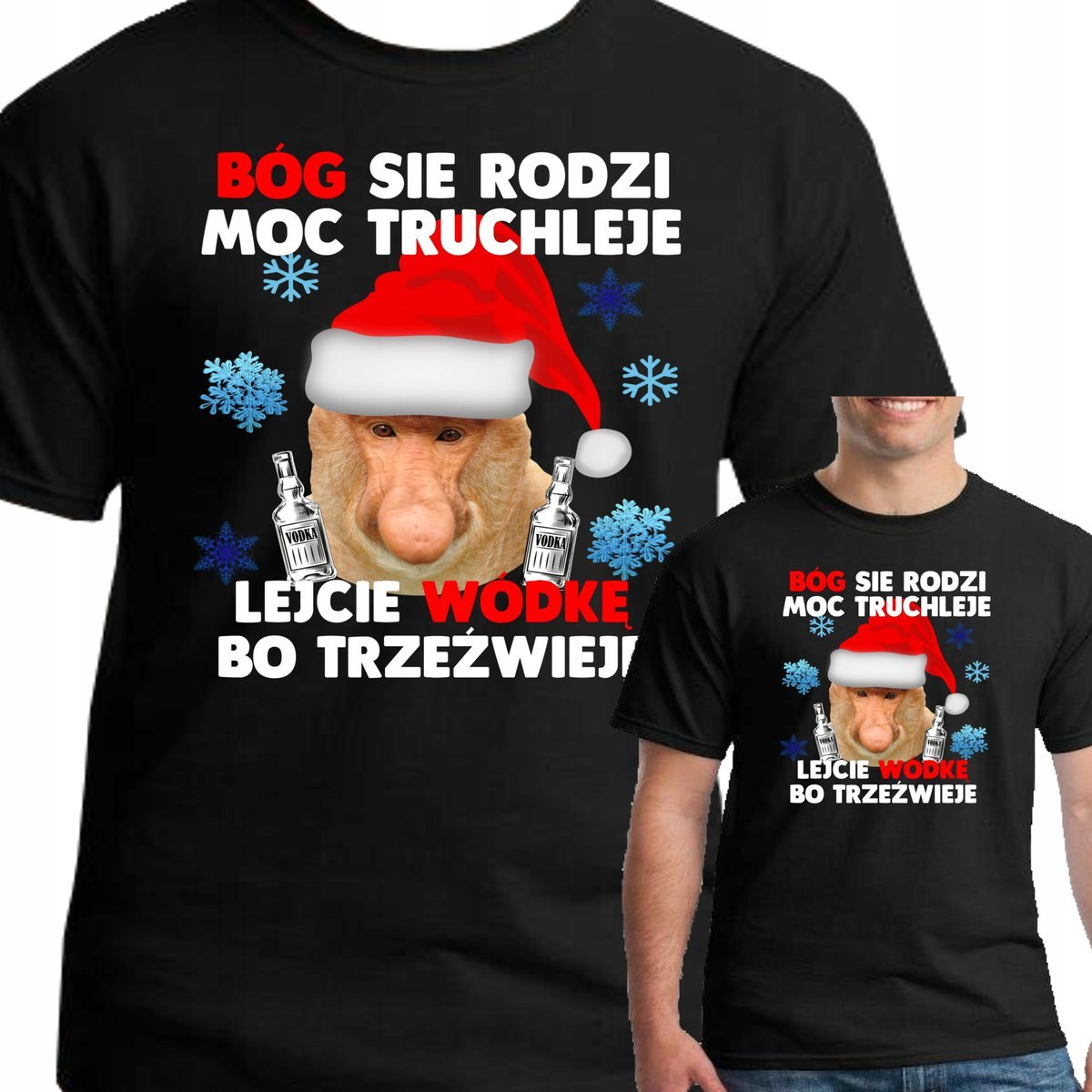 ŚWIĄTECZNA KOSZULKA NOSACZ ŚMIESZNA M 3134 CZARNA