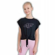 Koszulki dla dziewczynek - KOSZULKA DZIEWCZĘCA 4F CZARNA SZYBKOSCHNĄCA DRY T-SHIRT ROZMIAR 134/140 - miniaturka - grafika 1