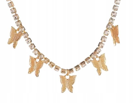 Naszyjnik Wisiorek Złote Motyle z Diamencikami Kryształkami Motyl Prezent