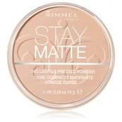 Pudry do twarzy - Rimmel Stay Matte Long Lasting Pressed Powder puder w kamieniu 003 Peach Glow 14g - miniaturka - grafika 1