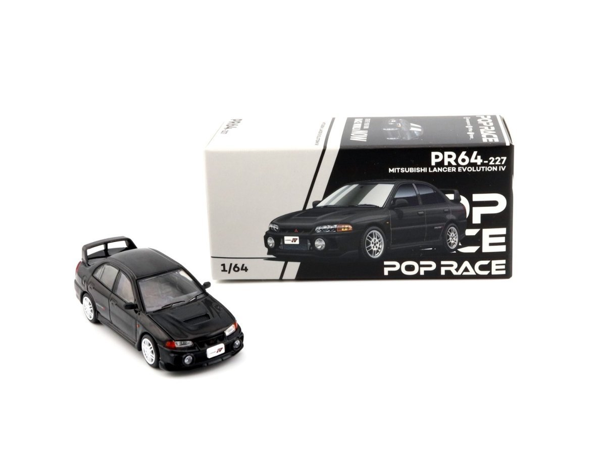 POP RACE PR64-227 Mitsubishi Lancer Evolution EVO IV Pyrenees Black Pearl PR640227 1:64
