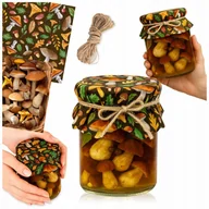 Pojemniki kuchenne - 10x KAPTURKI NA SŁOIKI GRZYBY PRZETWORY SERWETKI NAKŁADKI BUTELKI + SZNUREK - miniaturka - grafika 1