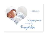 Kartki okolicznościowe i zaproszenia - Zaproszenia personalizowane z sercem na chrzest chłopca - 8 szt. - miniaturka - grafika 1