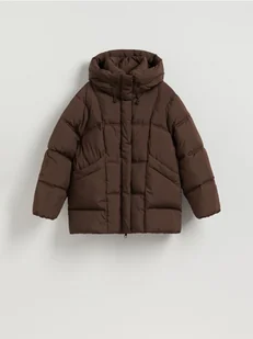 Reserved - Pikowana kurtka z kapturem - ciemnobrązowy - Kurtki damskie - miniaturka - grafika 1