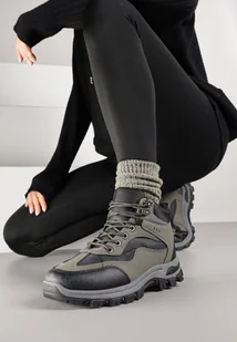 Czarno-Zielone Buty Trekkingowe Trapery Vices z Geometrycznym Wzorem Anerisse - Botki damskie - miniaturka - grafika 1