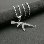 Naszyjniki - Naszyjnik srebrny z zawieszką ak47 karabin prezent streetwear y2k - miniaturka - grafika 1