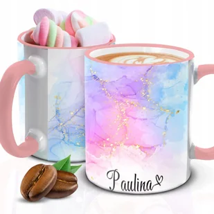 Kubek z Piankami MOTYW MARMURU IMIĘ Biało Różowy Kreator - Kubki - miniaturka - grafika 1