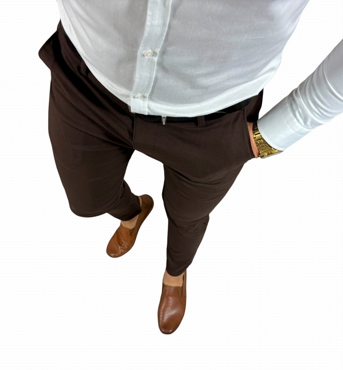 Spodnie wizytowe slim gładkie kolor brązowy/czekoladowy DJ014 W38