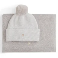 Czapki damskie - Zestaw Szalik i Czapka Tommy Hilfiger Pom Pom AW0AW17995 Beżowy - miniaturka - grafika 1