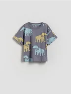 Bluzki dla niemowląt - Reserved - Bawełniany t-shirt z nadrukiem - fioletowy - miniaturka - grafika 1