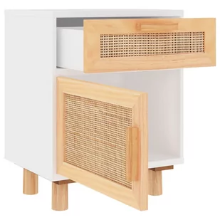 Lumarko Szafka nocna, biała, lite drewno sosnowe i naturalny rattan - Szafki nocne - miniaturka - grafika 6