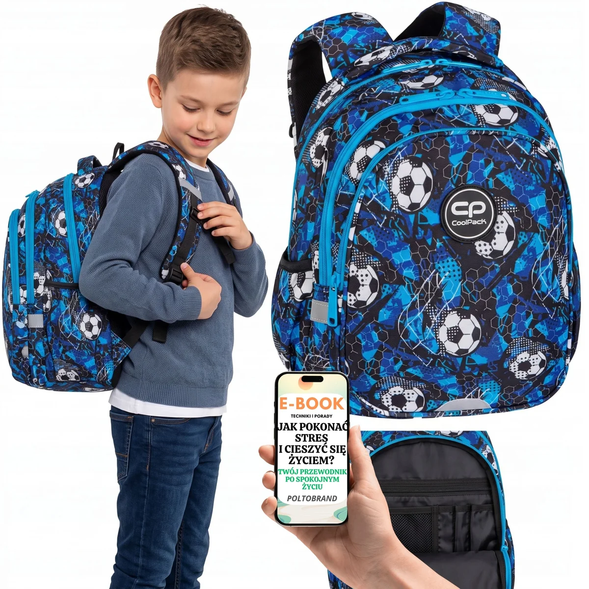Plecak CoolPack Football Niebiesko-Czarny z Kieszenią na Laptopa + E-BOOK-1