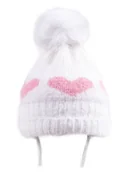 Czapki damskie - Czapka zimowa dziewczęca różowe serduszka wiązana 42-44 YOCLUB - miniaturka - grafika 1