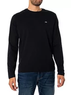 Koszulki męskie - GANT Męski t-shirt REG Shield LS, czarny, standardowy, czarny, L - miniaturka - grafika 1
