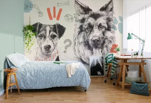 Doggies Orange Tapeta dziecięca z Pieskami - Tapety - miniaturka - grafika 1
