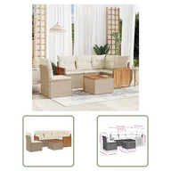Meble ogrodowe - The Living Store 6-cz. zestaw mebli ogrodowych z poduszkami - beżowy - polirattan - Sofa Ogrodowa - miniaturka - grafika 1