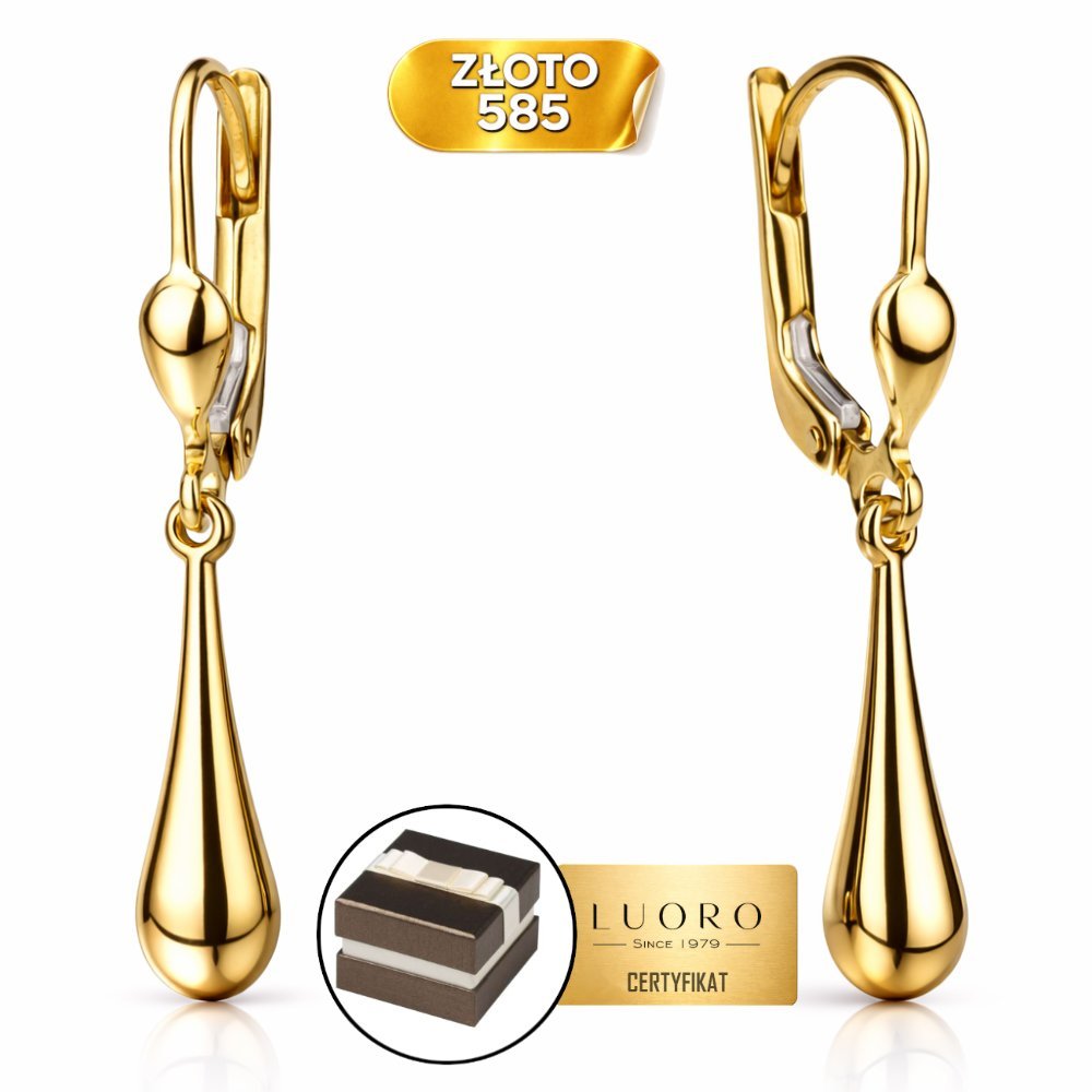 KOLCZYKI ZŁOTE 585 14K DŁUGIE GŁADKIE MACZUGI 4 CM ANGIELSKIE ZAPIĘCIE