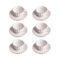 Filiżanki - HOMLA Zestaw 6x Filiżanka MELIDA ze spodkiem ze złotą obwódką 200 ml - miniaturka - grafika 1