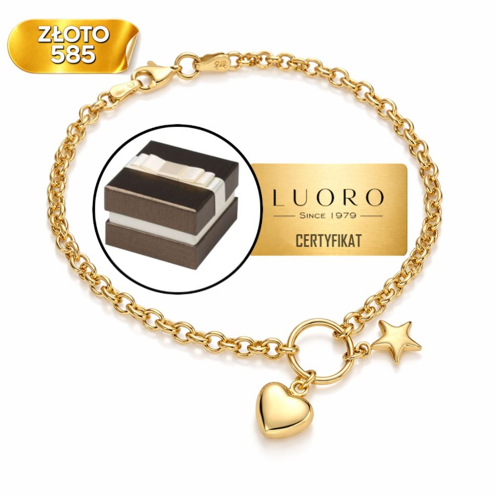 Bransoletka złota 585 14K serce gwiazdka 18,5 cm delikatna elegancka