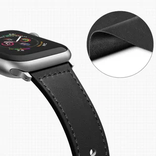 Pasek Alogy Leather Strap Band skóra do Apple Watch 1/2/3/4/5/6/7/8/SE/ULTRA (42/44/45/49mm) czarny - Akcesoria do smartwatchy - miniaturka - grafika 3