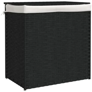 vidaXL Kosz na pranie z 2 przegrodami czarny 53x35x57 cm z polirattanu - Kosze na bieliznę - miniaturka - grafika 1