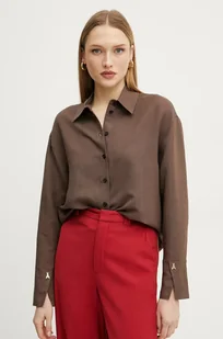 Patrizia Pepe koszula z domieszką lnu damska kolor brązowy relaxed z kołnierzykiem klasycznym 2C1602 A052 - Koszule damskie - miniaturka - grafika 1
