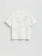 Koszulki dla dziewczynek - Reserved - T-shirt z perełkami - złamana biel - miniaturka - grafika 1