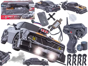 DUŻY Samochód Do Driftu Auto RC Drift 1:16 2,4 GHz PARA DYM Czarny Dodge 4WD LED - Zabawki zdalnie sterowane - miniaturka - grafika 1