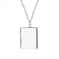 Naszyjniki - Naszyjnik damski otwierany prostokątny sekretnik na łańcuszku stalowy do grawerowania - Manoki - miniaturka - grafika 1