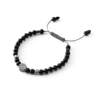 Bransolety męskie - Męska Bransoletka Z Gładkim Czarnym Spinelem, Srebro 925 Rutenowane - miniaturka - grafika 1