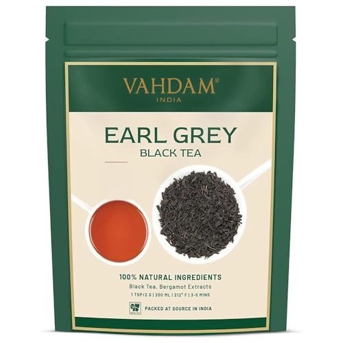 VAHDAM, Earl Grey herbata liściasta 170+ filiżanek (340g/12oz) Cytrusowa i pyszna czarna herbata mieszana z 100% naturalnym olejkiem bergamotki Parzona na gorąco / Mrożona