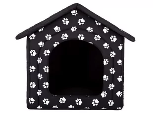 HobbyDog Buda dla psa, czarna w łapki, 76x72x74 cm . - Budy dla psów - miniaturka - grafika 1
