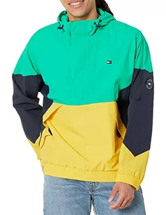 Tommy Hilfiger Męska kurtka retro lekka Taslan Popover wiatrówka, Aqua Green/Granatowy/Żółty, L - Kurtki męskie - miniaturka - grafika 1