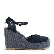 Półbuty męskie - Damskie espadryle na koturnie z wiązaniem granatowe - miniaturka - grafika 1