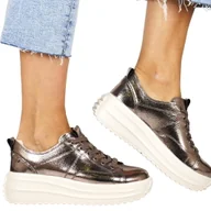 Półbuty damskie - DAMSKIE SNEAKERSY SKÓRZANE NA GRUBEJ PODESZWIE FILIPPO 6795G GUN METALICZNE SREBRNE - miniaturka - grafika 1
