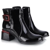 Botki damskie - Botki damskie Gamis 8008 - A128+BORDO czarne skóra lakierowana R.39 - miniaturka - grafika 1