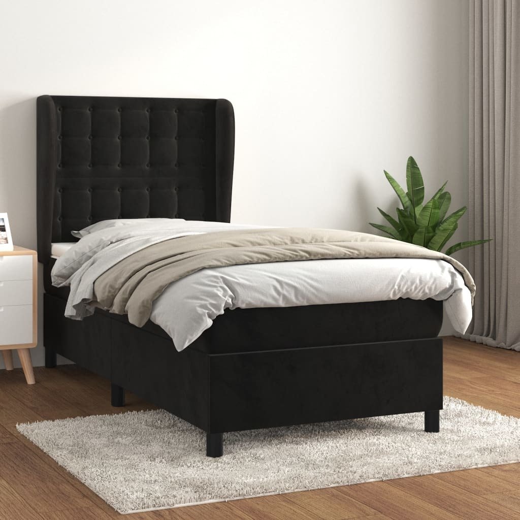 Łóżko sprężynowe z materacem czarne 100x200 cm velvet