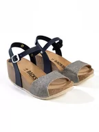 Sandały damskie - BACKSUN Sandały "Hongkong" w kolorze granatowo-szarym na koturnie - miniaturka - grafika 1