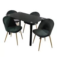 Stoły z krzesłami - Zestaw stół NICEA czarny i 4 krzesła DENWER VELVET szare - miniaturka - grafika 1