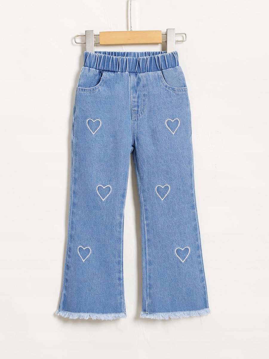 SHEIN JEANSY DZIEWCZĘCE Z HAFTEM SERCA I FALBANKĄ 110-116 1LA