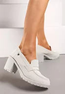 Półbuty damskie - Jasnoszare Półbuty Mokasyny z Ekozamszu na Słupku i Platformie Andarco - miniaturka - grafika 1