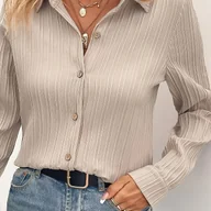 Koszule damskie - TEMU Elegancka Damska Koszula w Jednolitym Kolorze z Długim Rękawem - Poliester, Możliwość Prania w Pralce, Uniwersalna na Każdą Porę Roku, z - miniaturka - grafika 1